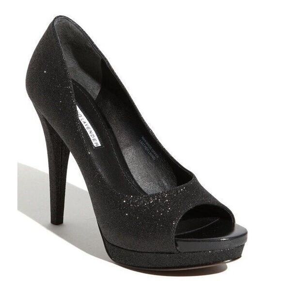 Vera Wang Lavender Black Glitter Selma Open Toe Pumps Size 9.5 $275 Womens's Sz - Picture 1 of 9